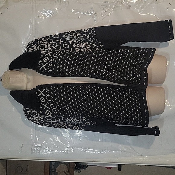 YARNWORKS Ramie Wool Blend Full Zipper Sweater Faux Fur Collar Lightweight L Blk - Picture 4 of 6